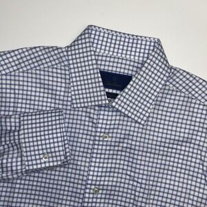 David Donahue Dress Shirt Sz 16 32/33 Long Sleeve Blue Purple Plaid Herringbone